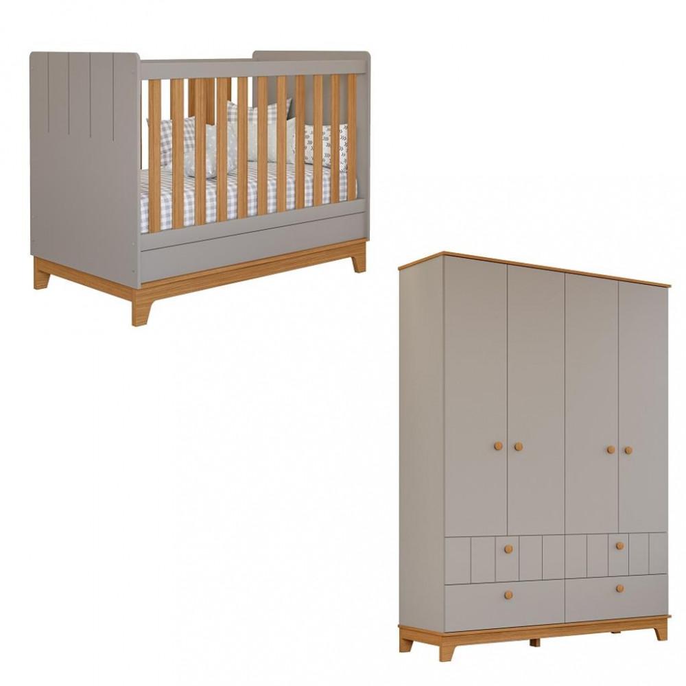 Quarto de Bebê Berço Mini Cama e Guarda-Roupa 4 portas 4 gavetas Liza Permobili - 2