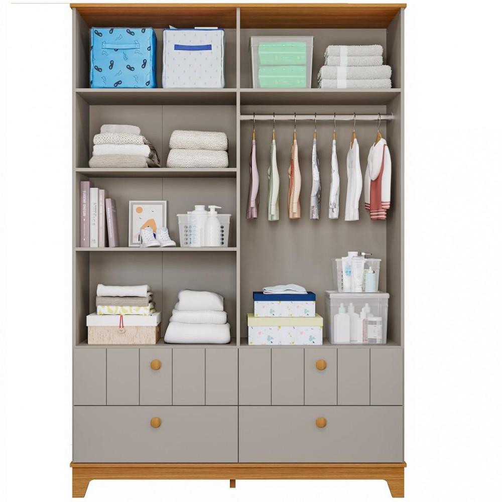 Quarto de Bebê Berço Mini Cama e Guarda-Roupa 4 portas 4 gavetas Liza Permobili - 3