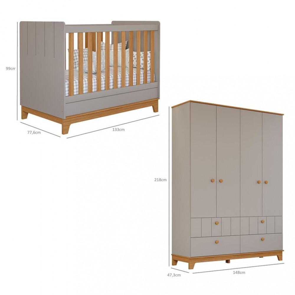 Quarto de Bebê Berço Mini Cama e Guarda-Roupa 4 portas 4 gavetas Liza Permobili - 4