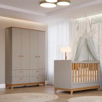 Quarto de Bebê Berço Mini Cama e Guarda-Roupa 4 portas 4 gavetas Liza Permobili - 1