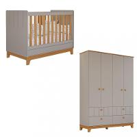 Quarto de Bebê Berço Mini Cama e Guarda-Roupa 4 portas 4 gavetas Liza Permobili - 2