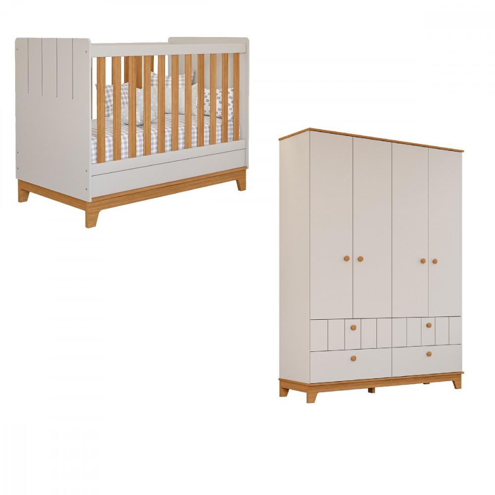 Quarto de Bebê Berço Mini Cama e Guarda-Roupa 4 portas 4 gavetas Liza Permobili - 2