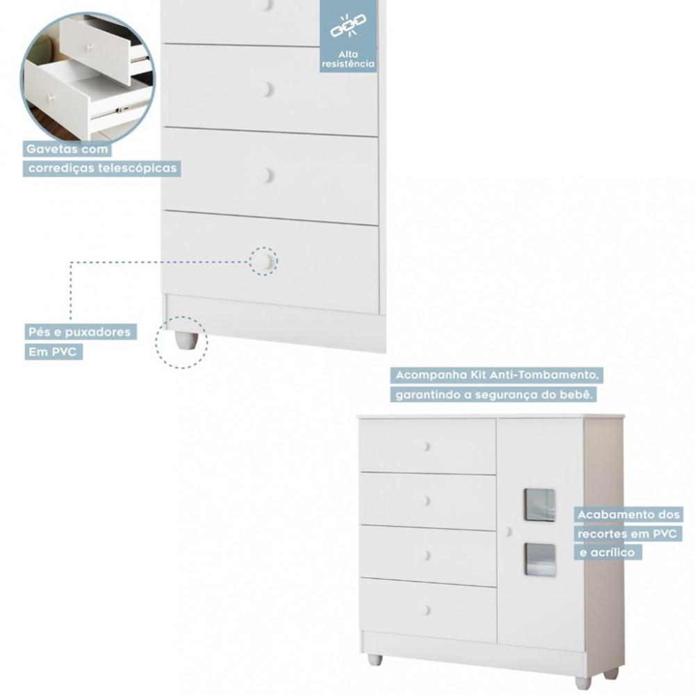 Cômoda Infantil 1 Porta 4 Gavetas Life Tigus Baby - 3