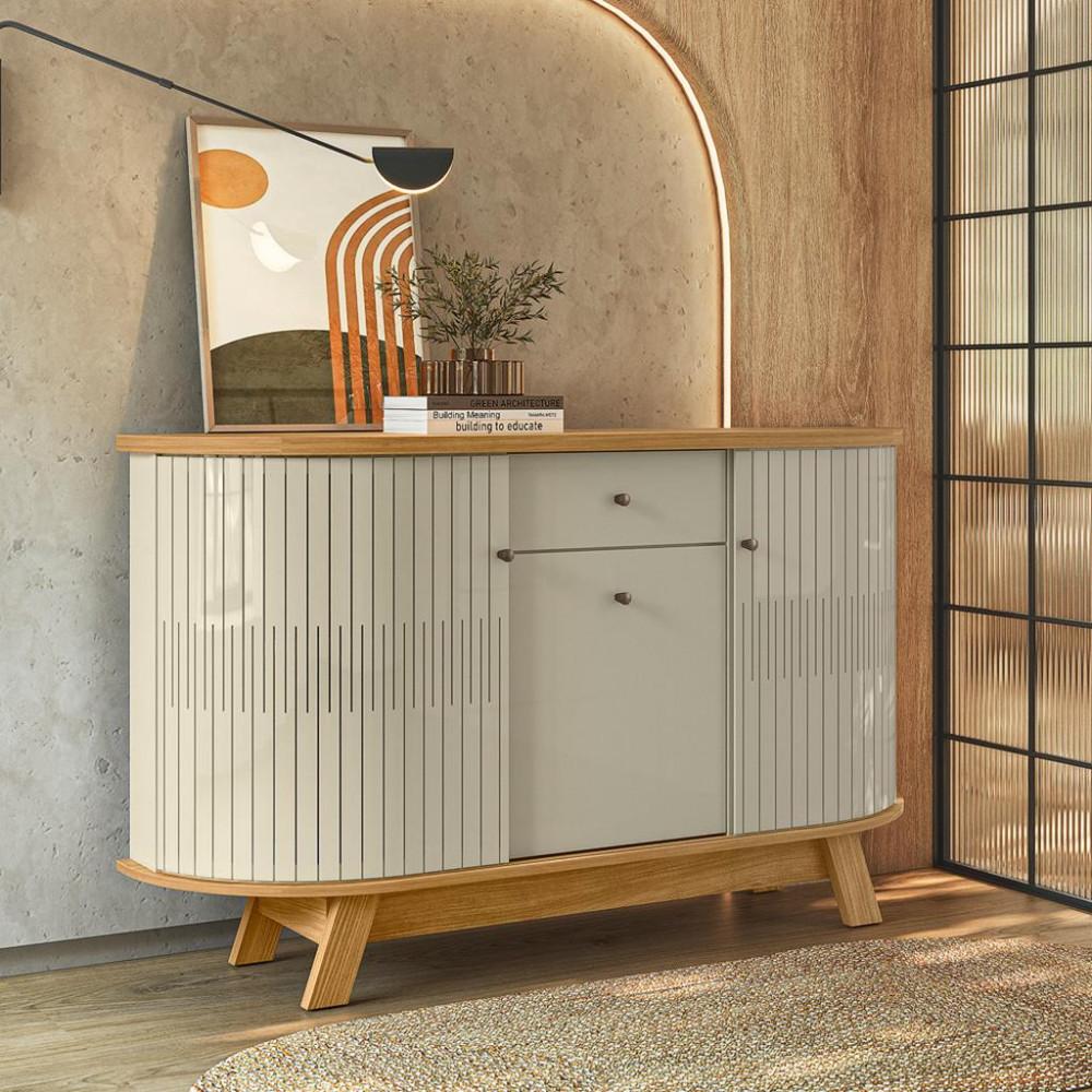 Aparador Buffet 3 Portas Flexíveis 1 Gaveta com Pés Monza Madetec - 1