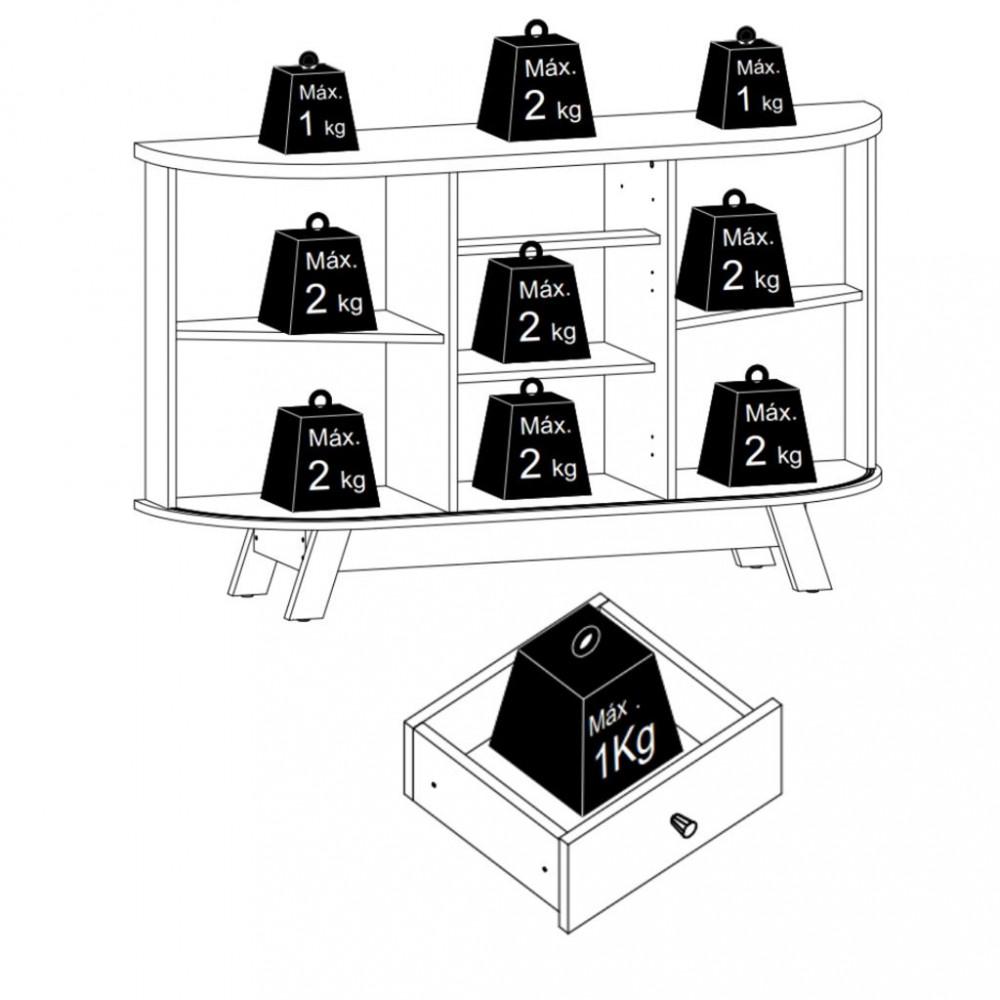 Aparador Buffet 3 Portas Flexíveis 1 Gaveta com Pés Monza Madetec - 3