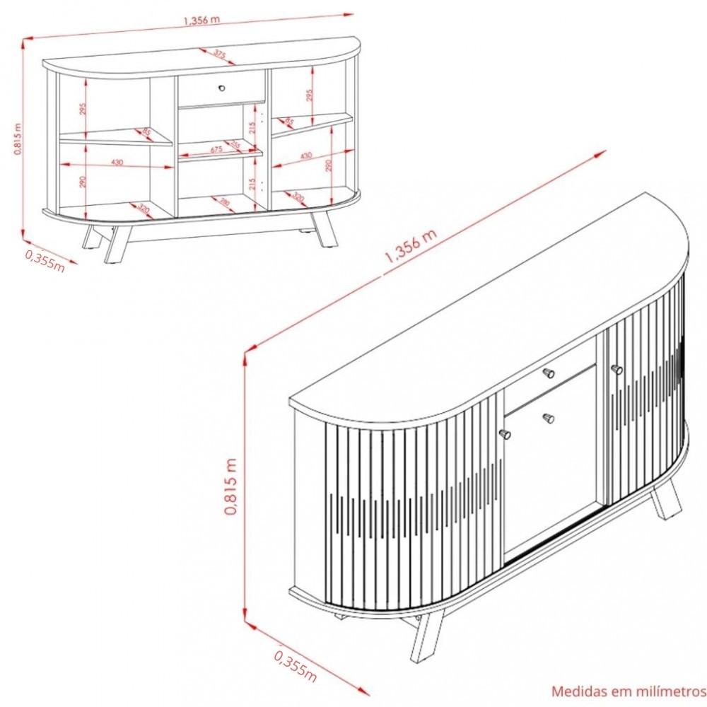 Aparador Buffet 3 Portas Flexíveis 1 Gaveta com Pés Monza Madetec - 4