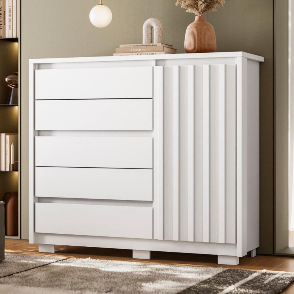 Cômoda 1 Porta 5 Gavetas Ripado Duetto Albatroz - 1