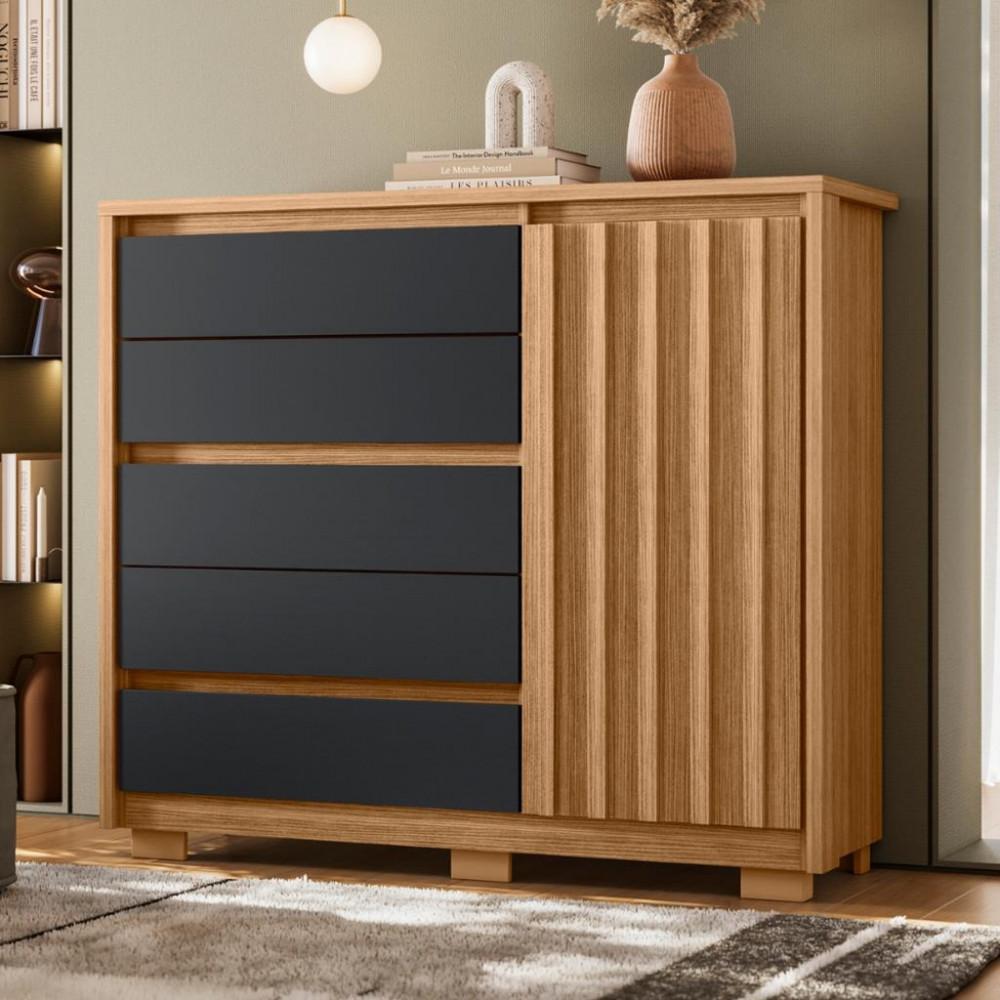 Cômoda 1 Porta 5 Gavetas Ripado Duetto Albatroz - 1