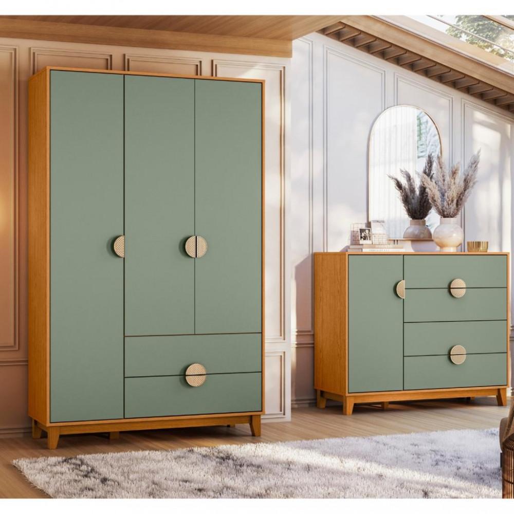 Quarto Cômoda 4 Gavetas 1 Porta e Guarda Roupa 3 Portas 2 Gavetas Ipe Albatroz - 1