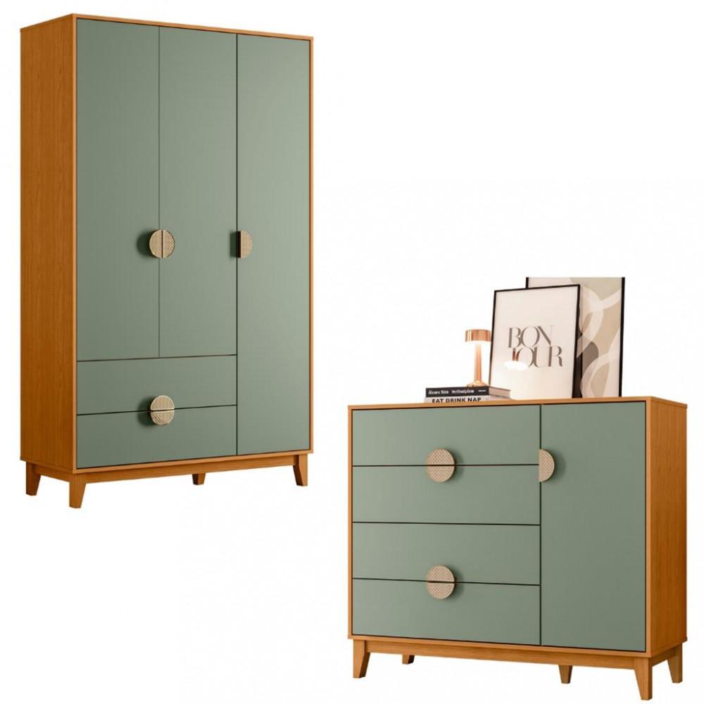 Quarto Cômoda 4 Gavetas 1 Porta e Guarda Roupa 3 Portas 2 Gavetas Ipe Albatroz - 2