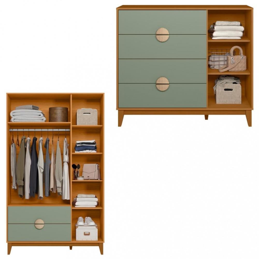 Quarto Cômoda 4 Gavetas 1 Porta e Guarda Roupa 3 Portas 2 Gavetas Ipe Albatroz - 3