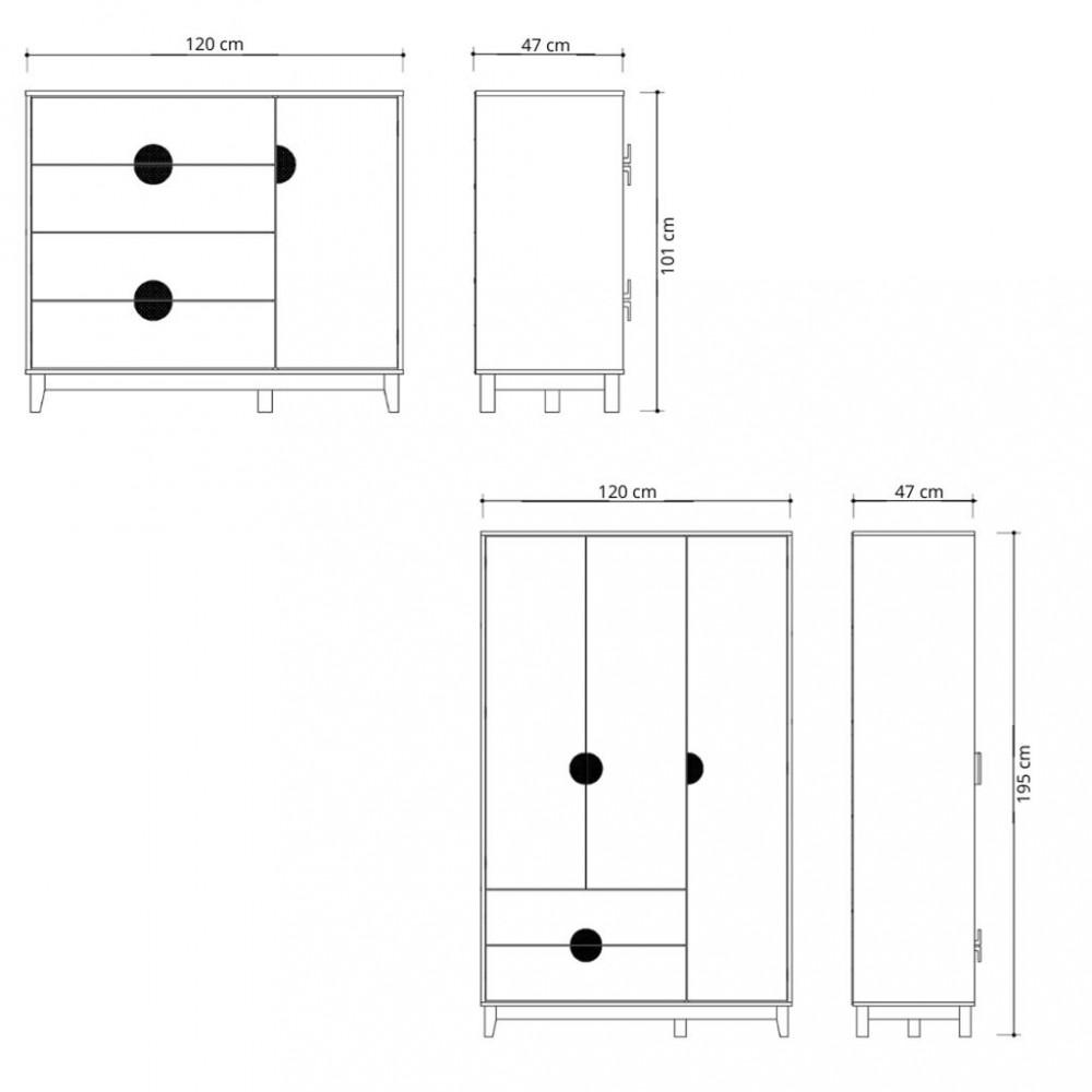 Quarto Cômoda 4 Gavetas 1 Porta e Guarda Roupa 3 Portas 2 Gavetas Ipe Albatroz - 4