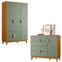 Quarto Cômoda 4 Gavetas 1 Porta e Guarda Roupa 3 Portas 2 Gavetas Ipe Albatroz - 2