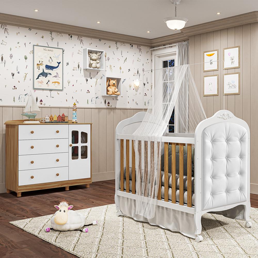 Quarto de Bebê Berço Mini Cama com Capitonê MDF Cômoda Elô New Móveis Peroba - 1