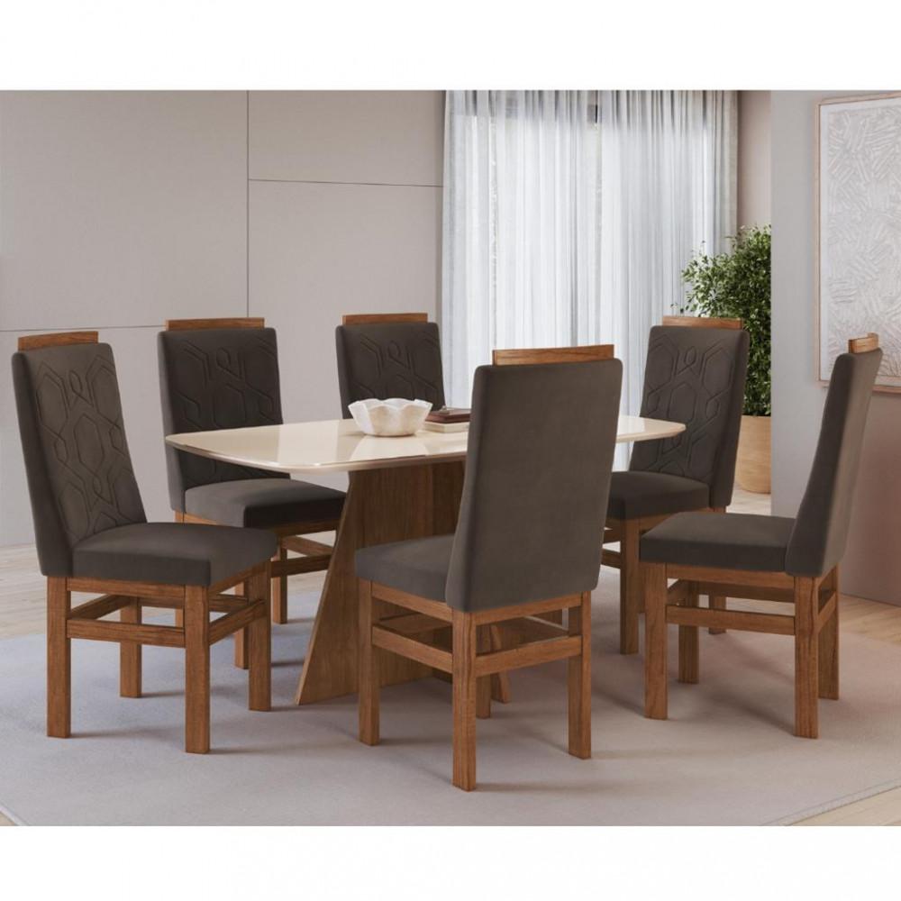Sala de Jantar Mesa 160cm e 6 Cadeiras Joli 147/26 Zamarchi - 1