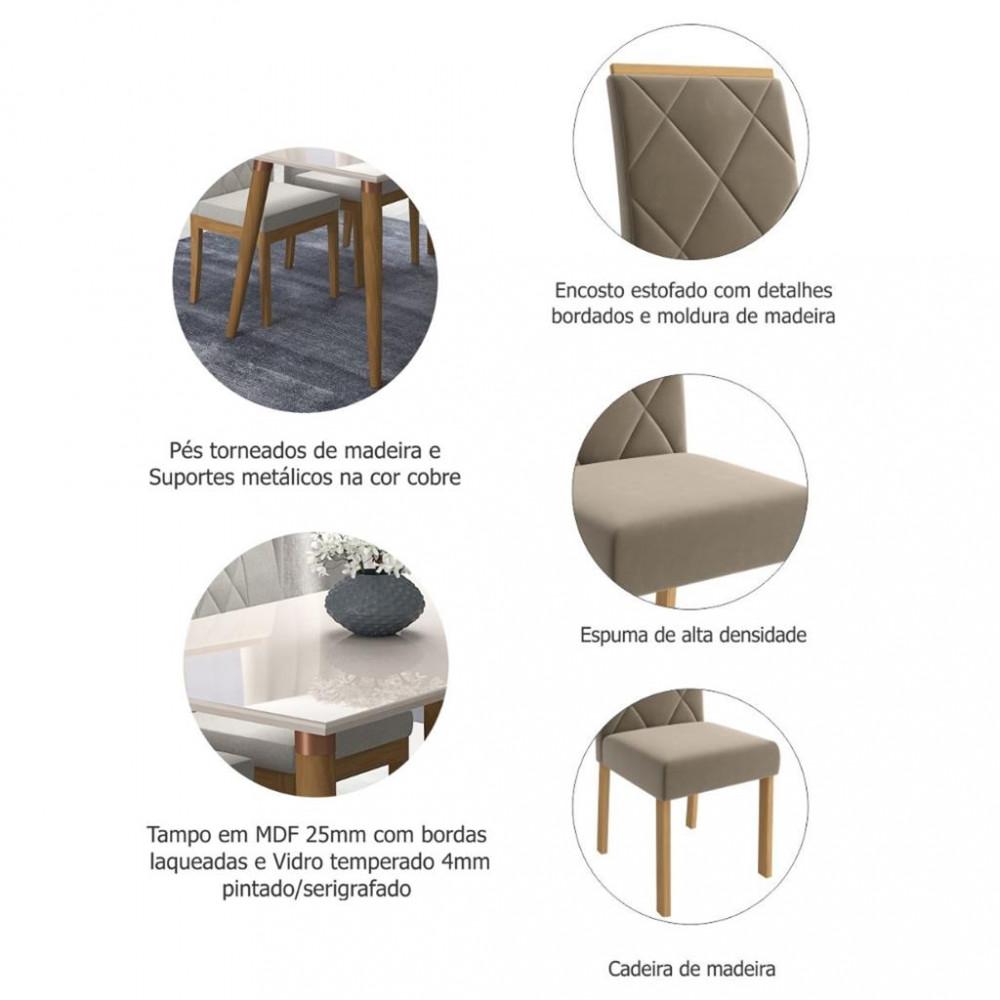 Conjunto Sala de Jantar Mesa Adele 130cm 4 Cadeiras Fernanda Cimol - 3