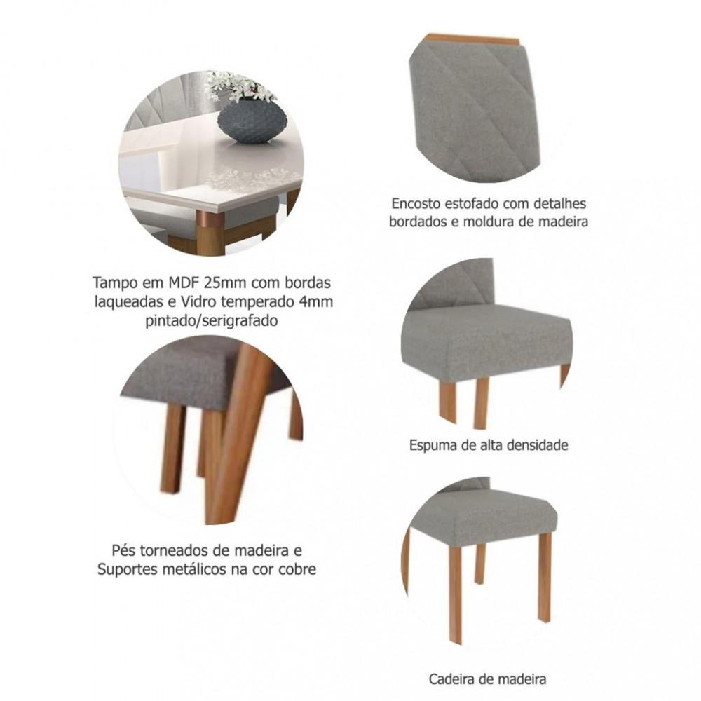 Conjunto Sala de Jantar Mesa Adele 130cm 4 Cadeiras Fernanda Cimol - 3