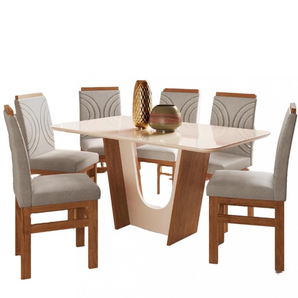 Sala de Jantar Mesa 160cm e 6 Cadeiras Joli 136/12  Zamarchi - 2