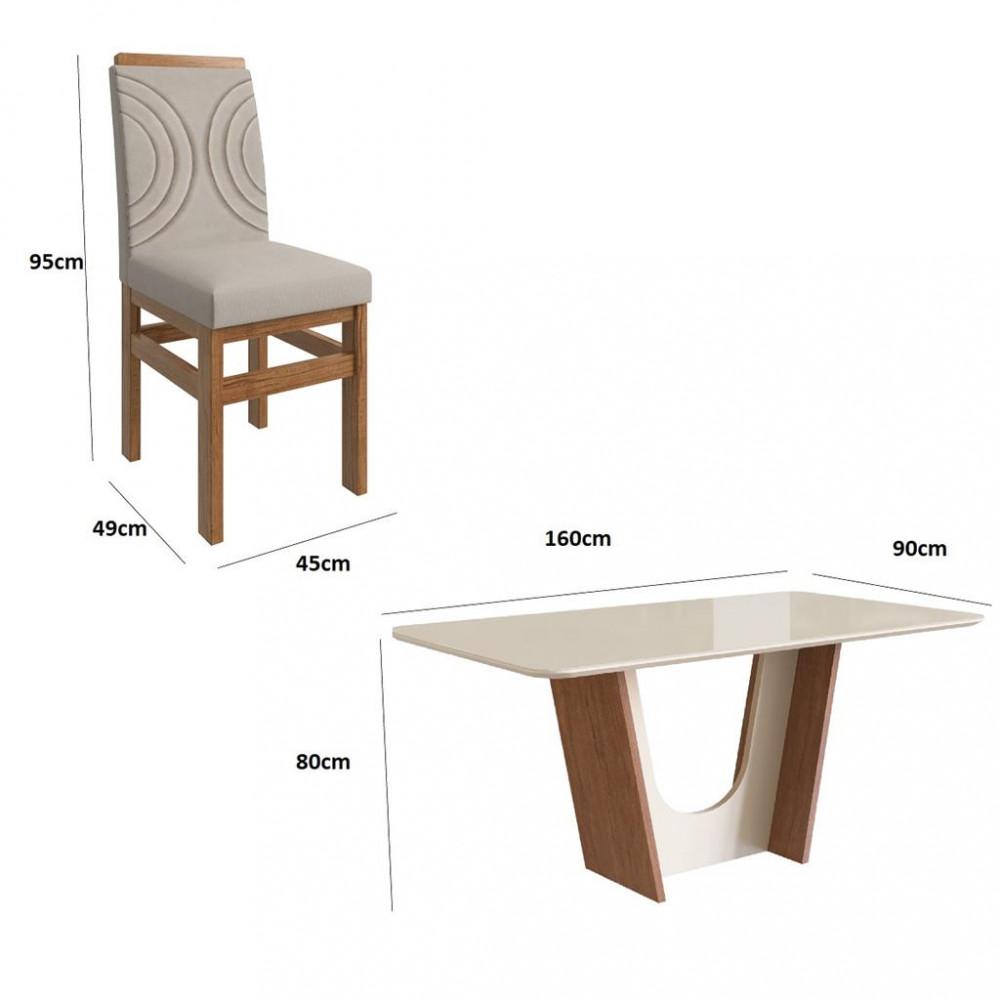 Sala de Jantar Mesa 160cm e 6 Cadeiras Joli 136/12  Zamarchi - 3