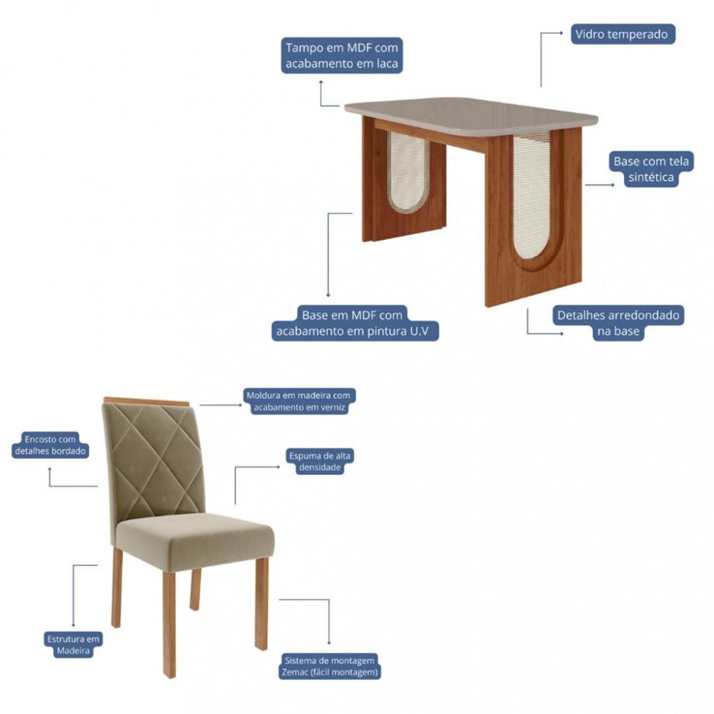 Conjunto Sala de Jantar Mesa Valentina 4 cadeiras Fernanda Cimol - 3