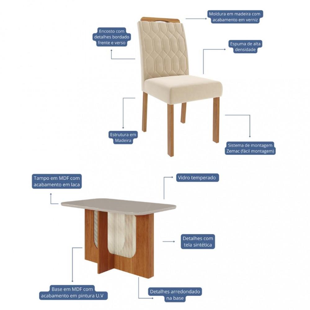 Conjunto Sala de Jantar Mesa Louise 130cm  4 cadeiras Paola Wood Cimol - 3