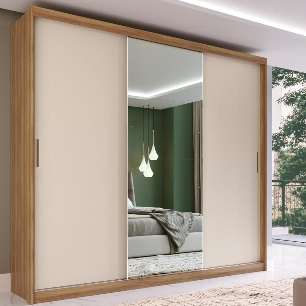 Guarda Roupa Casal com Espelho 3 Portas de Correr 2 Gavetas Dalila Demobile - 1