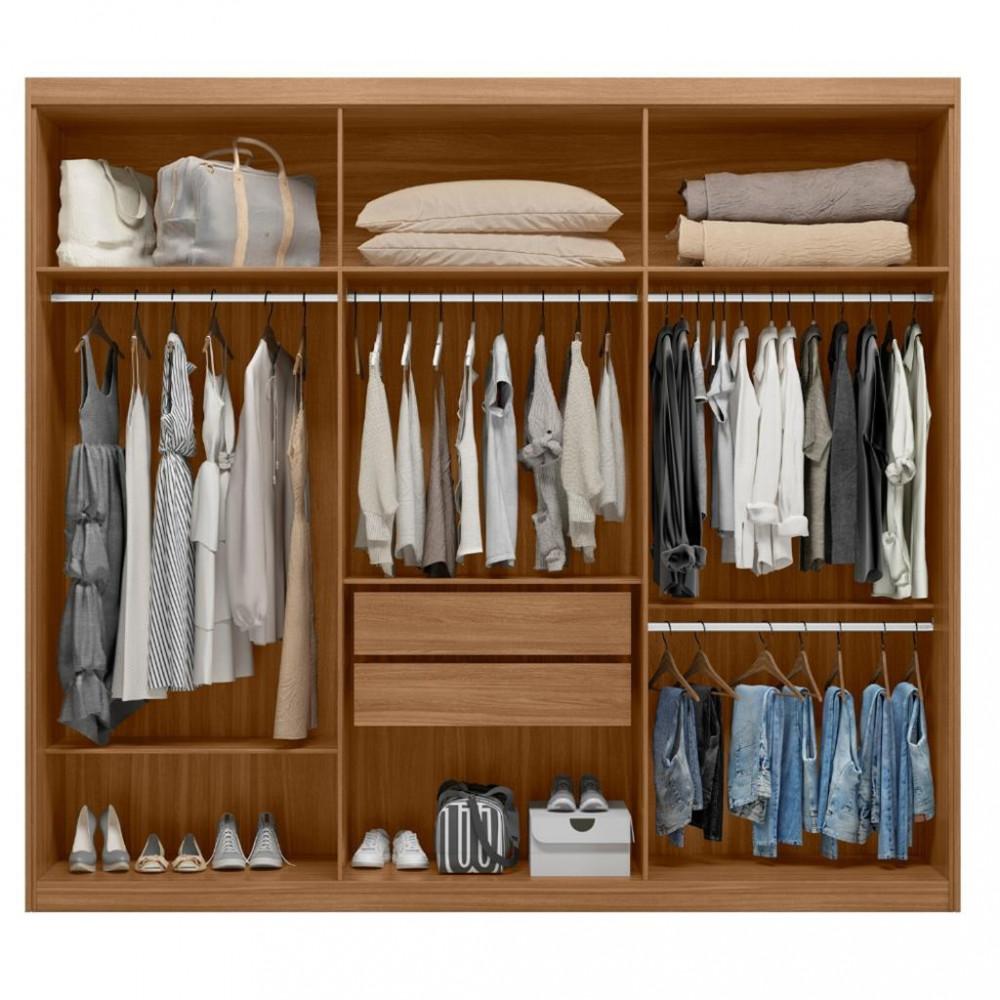 Guarda Roupa Casal com Espelho 3 Portas de Correr 2 Gavetas Dalila Demobile - 3