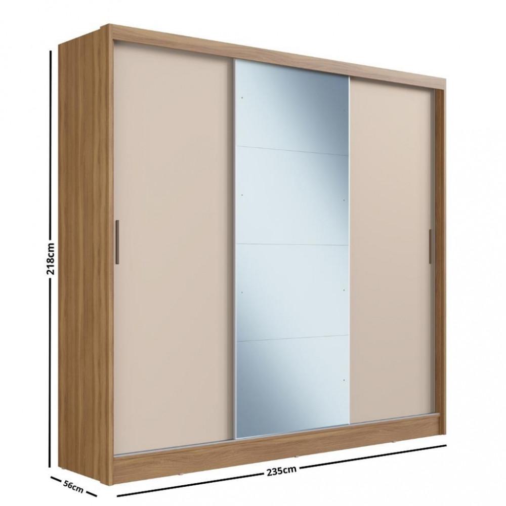 Guarda Roupa Casal com Espelho 3 Portas de Correr 2 Gavetas Dalila Demobile - 4