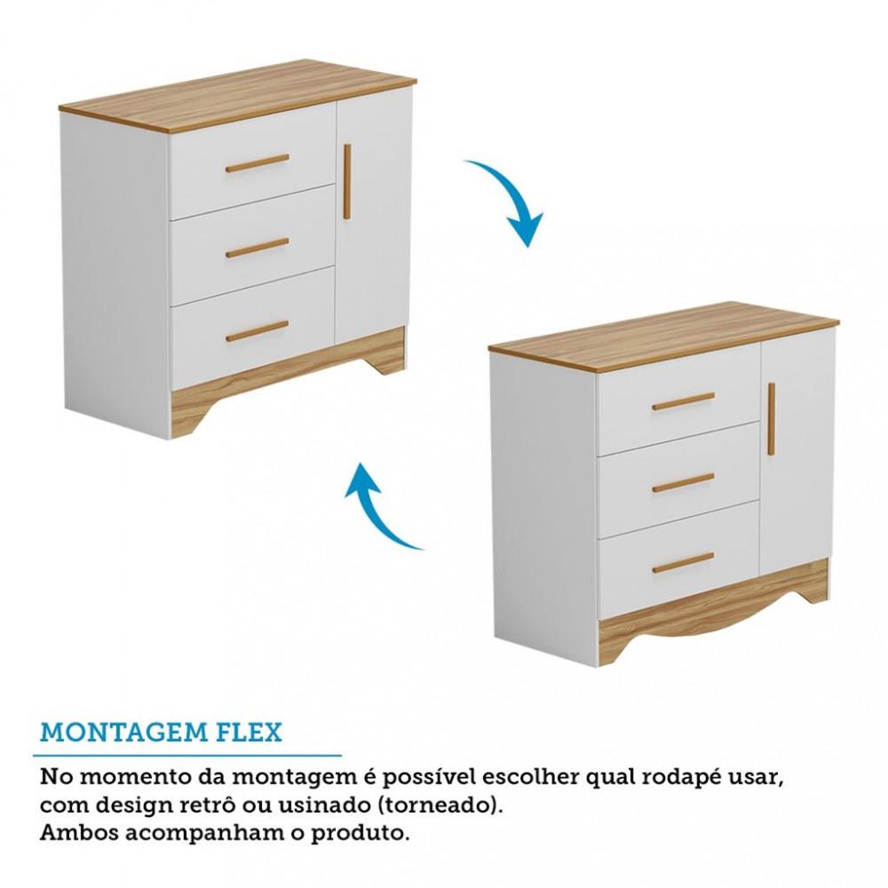 Cômoda Infantil 1 Portas 3 Gavetas MDF Popy Retro Peroba - 4