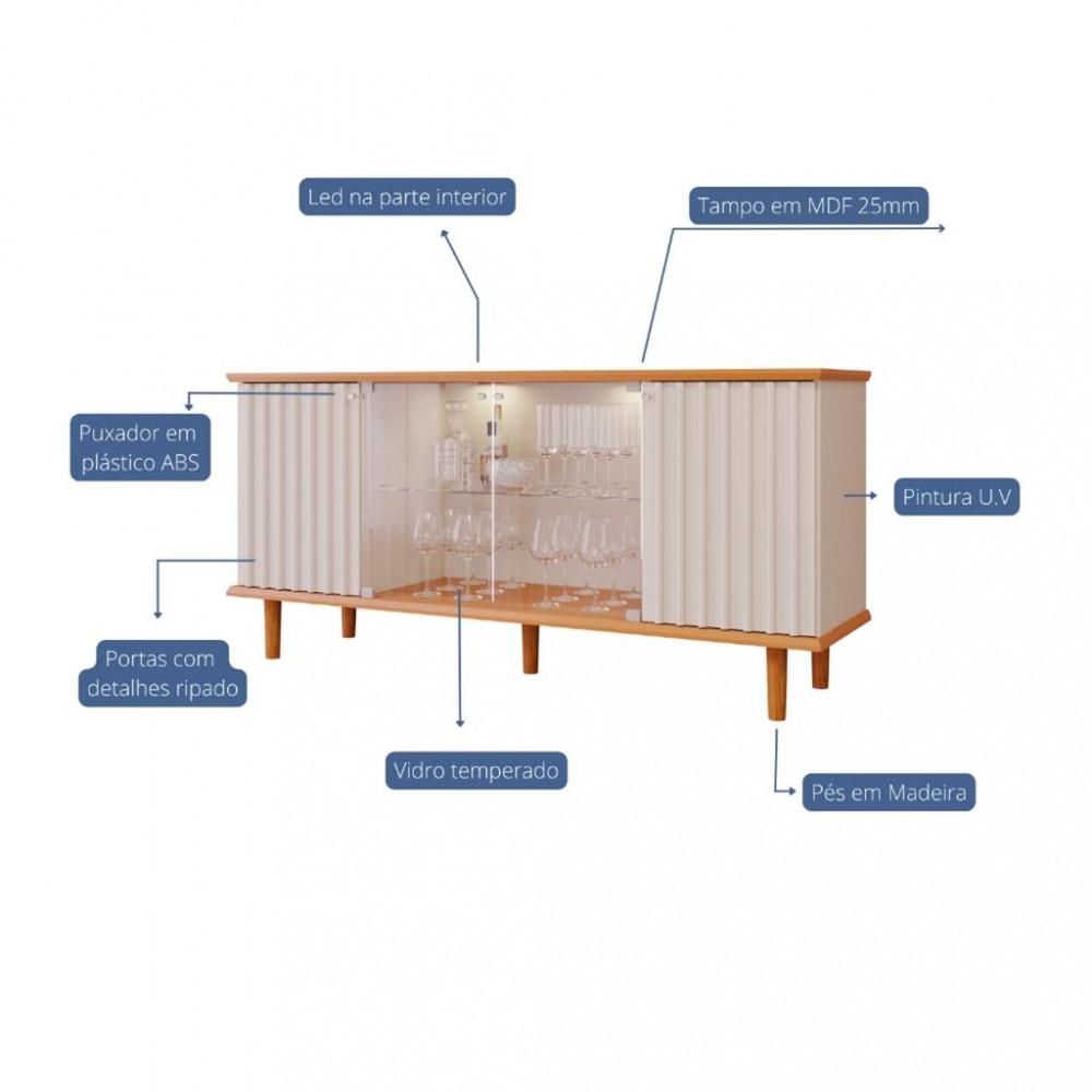 Balcao Buffet 4 Porta Ripado Janice Cimol - 3