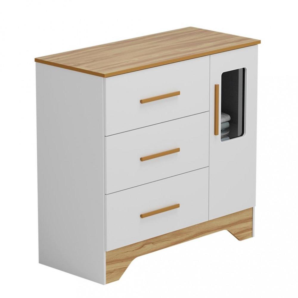 Cômoda Infantil Com Janela 1 Portas 3 Gavetas Popy Retro Peroba - 2