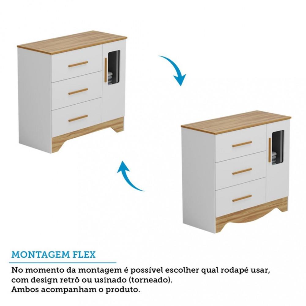 Cômoda Infantil Com Janela 1 Portas 3 Gavetas Popy Retro Peroba - 4