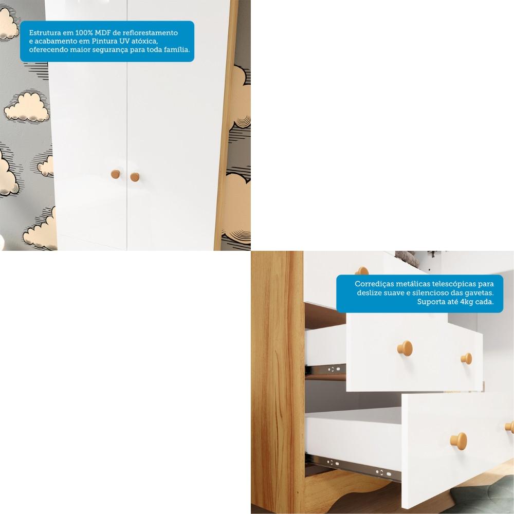 Quarto Infantil com Guarda Roupas 2 Portas 3 Gavetas e Cômoda 3 Gavetas Smim New Móveis Peroba - 5