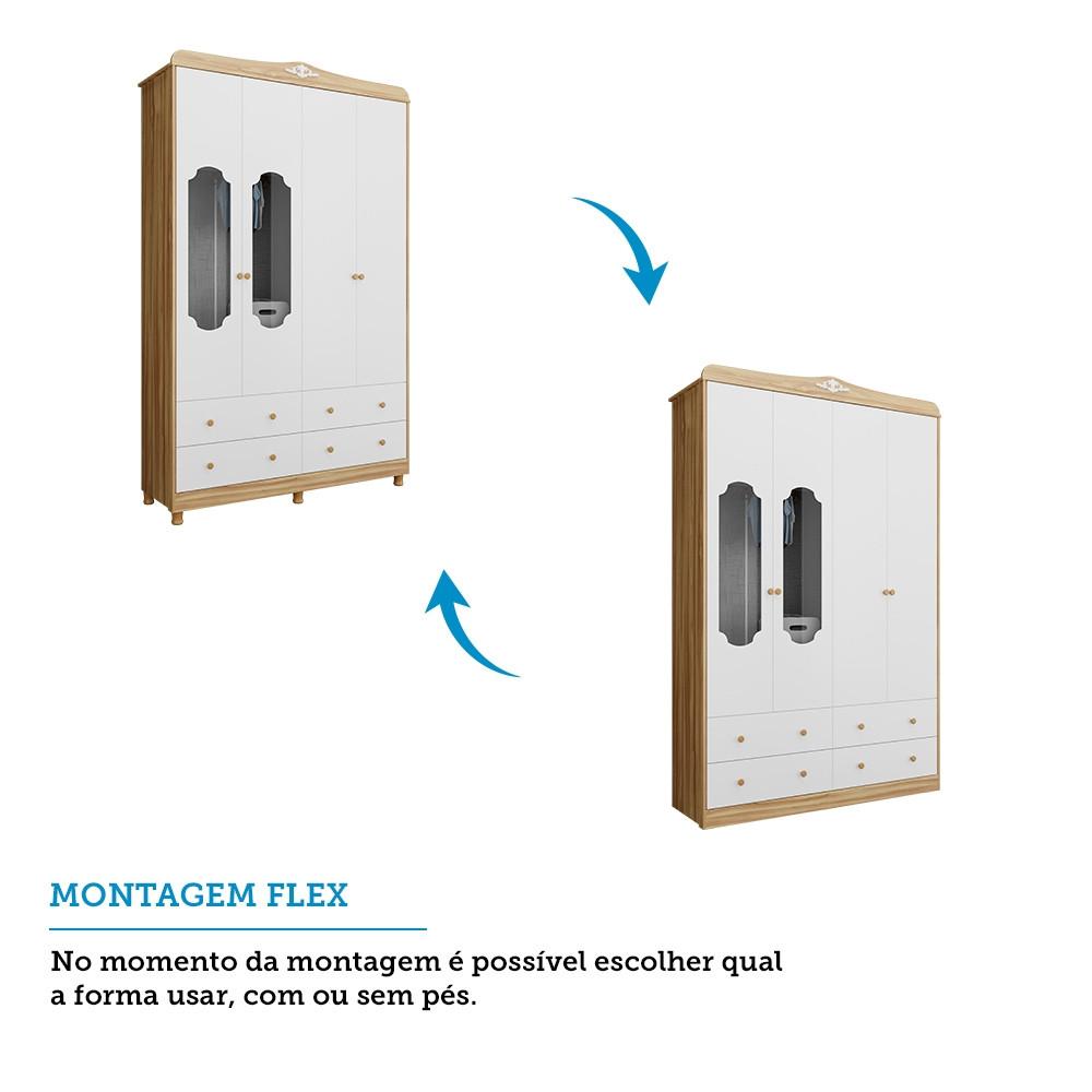 Guarda Roupa Infantil 4 Portas 4 Gavetas MDF  Noah Móveis Peroba - 2