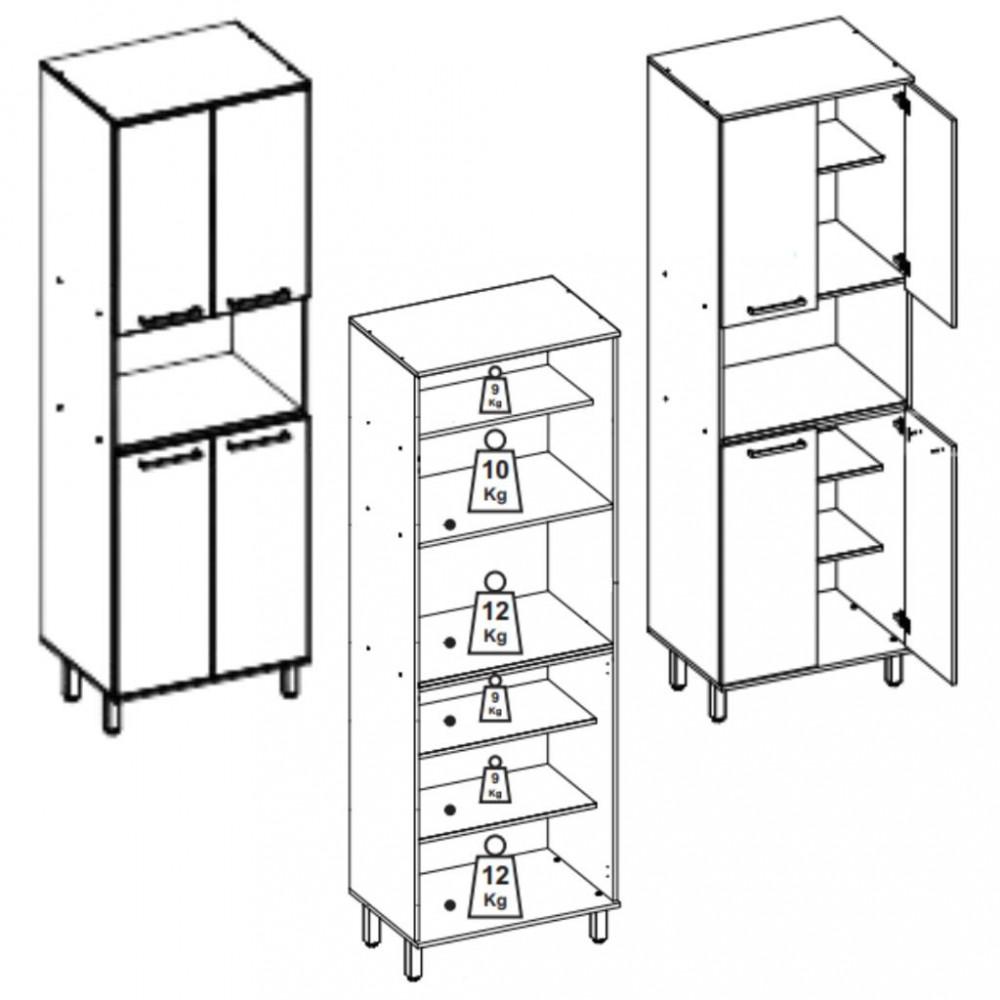 Paneleiro Duplo 4 Portas 70cm Isis Luciane - 3