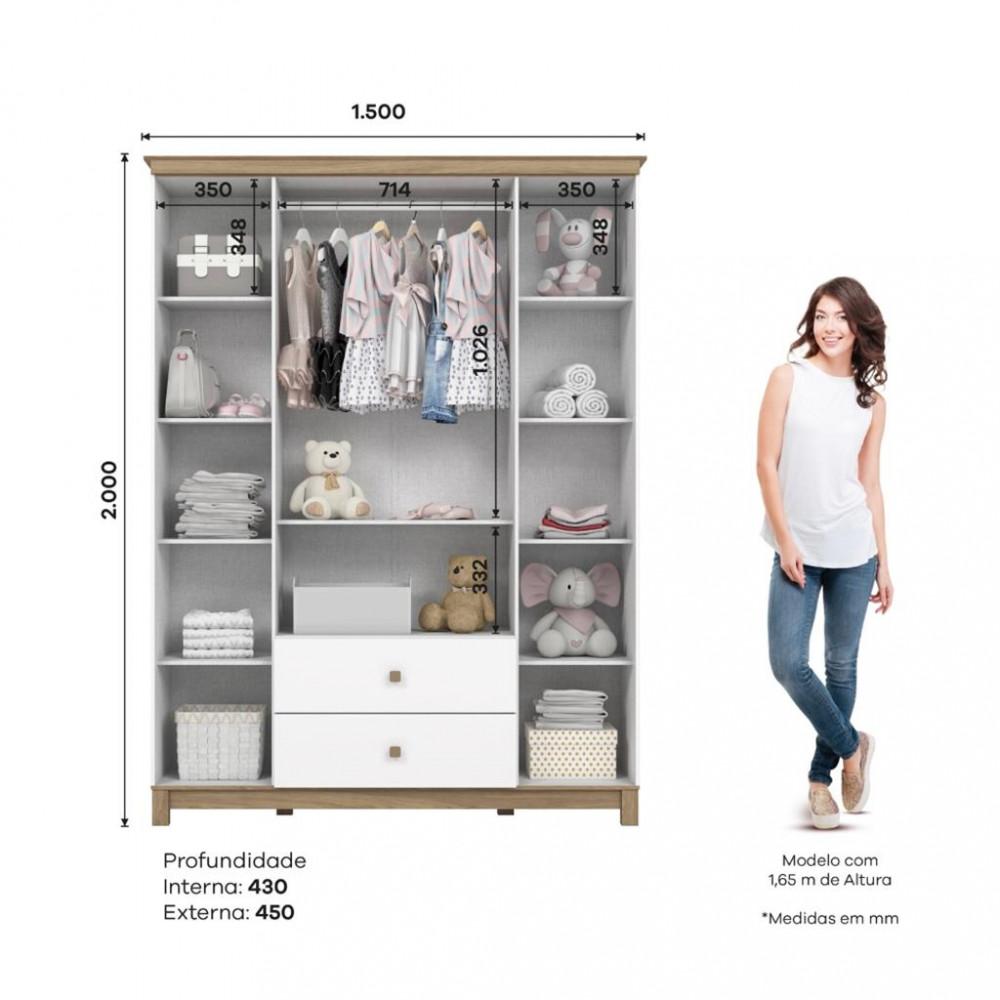 Guarda Roupa Infantil 4 Portas 2 Gavetas Aconchego Henn - 4
