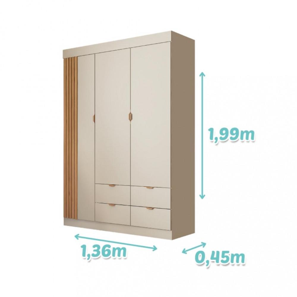 Guarda Roupa Infantil 3 Portas Ripado Ayla Phoenix Baby - 4