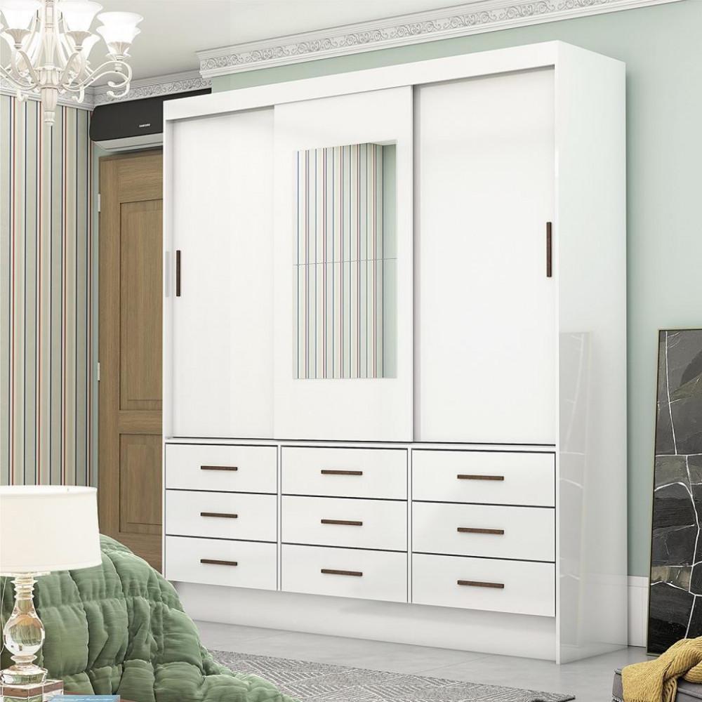 Guarda Roupa Casal com Espelho 3 Portas de Correr 9 Gavetas Sevilha Carioca Móveis - 1