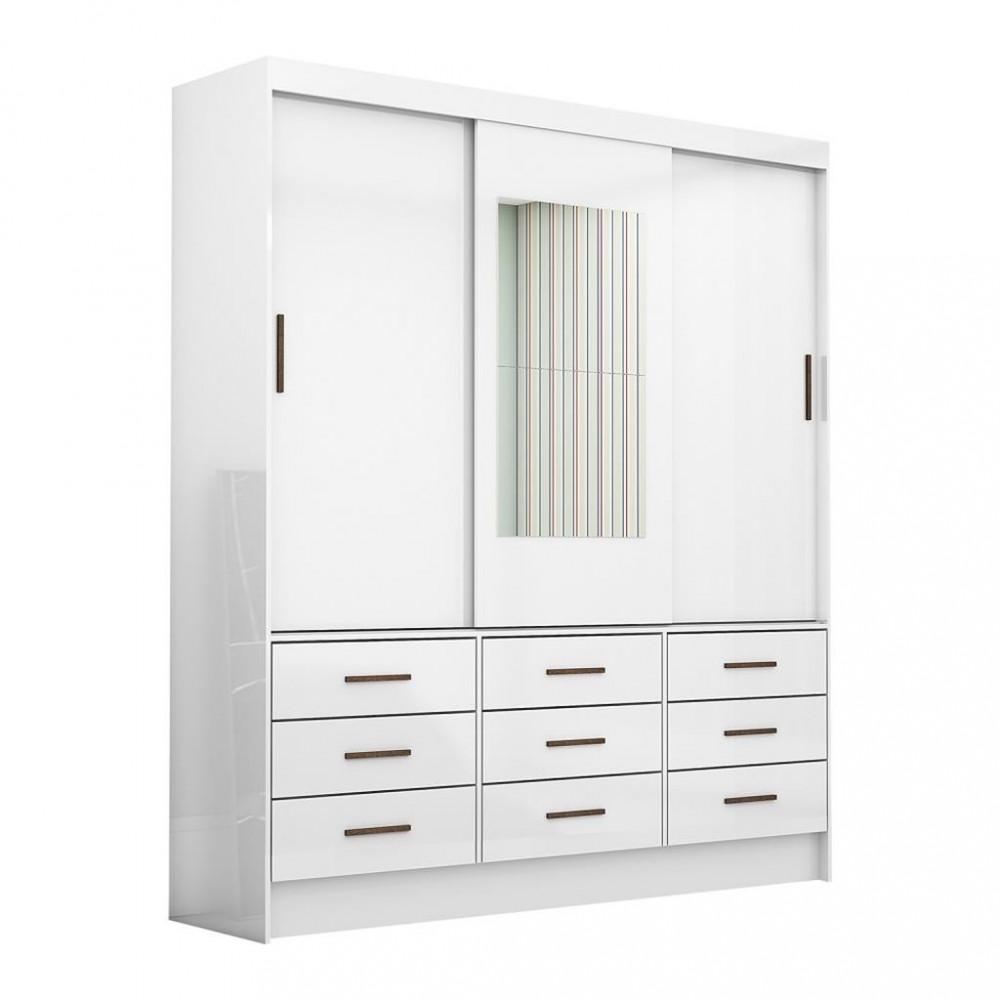 Guarda Roupa Casal com Espelho 3 Portas de Correr 9 Gavetas Sevilha Carioca Móveis - 2