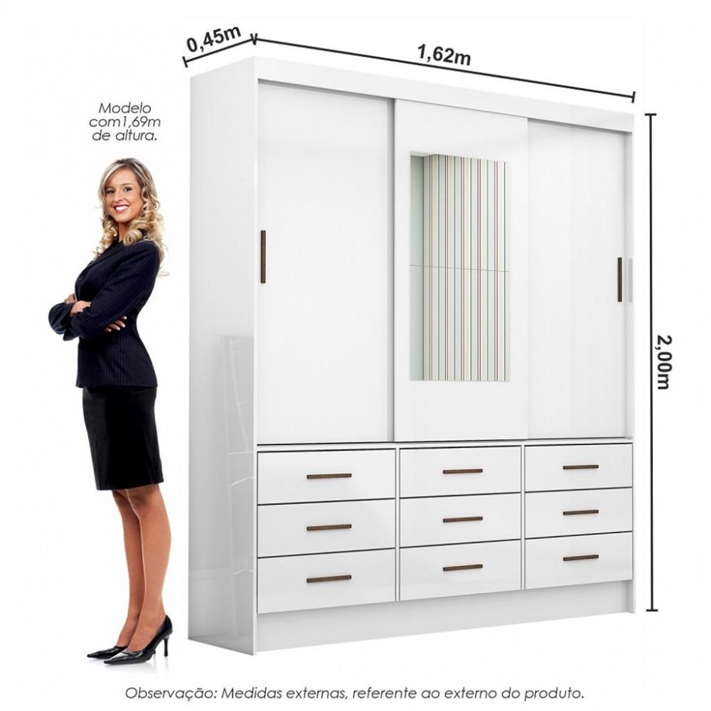 Guarda Roupa Casal com Espelho 3 Portas de Correr 9 Gavetas Sevilha Carioca Móveis - 4
