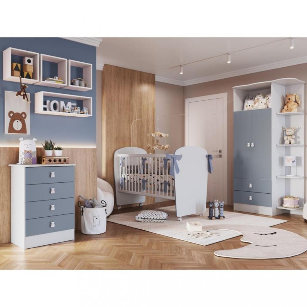 Quarto de Bebê Completo Guarda Roupa Cômoda e Berço com Rodízios Corujinha Percasa - 1
