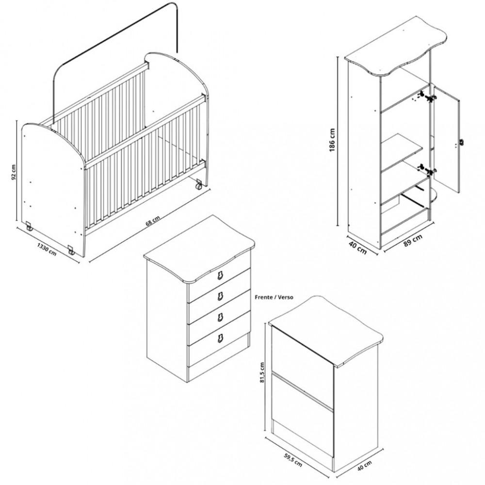 Quarto de Bebê Completo Guarda Roupa Cômoda e Berço com Rodízios Corujinha Percasa - 4
