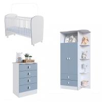 Quarto de Bebê Completo Guarda Roupa Cômoda e Berço com Rodízios Corujinha Percasa - 2