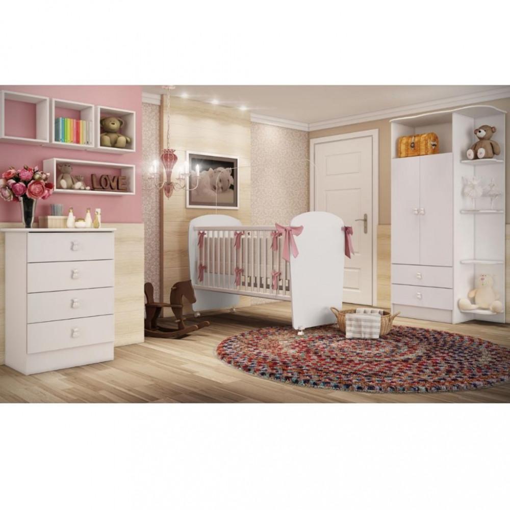 Quarto de Bebê Completo Guarda Roupa Cômoda e Berço com Rodízios Corujinha Percasa - 1