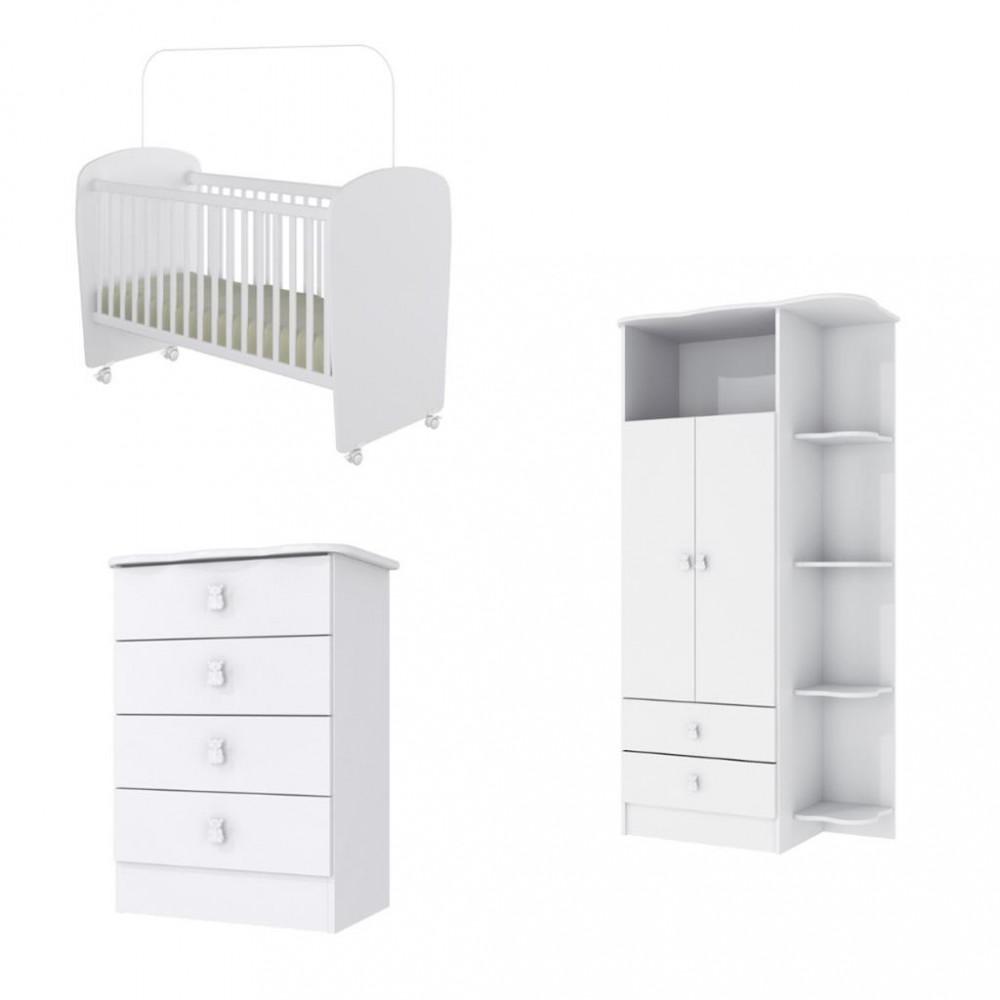Quarto de Bebê Completo Guarda Roupa Cômoda e Berço com Rodízios Corujinha Percasa - 2