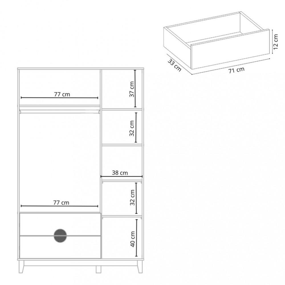 Guarda Roupa Solteiro 3 Portas 2 Gavetas Ipe Albatroz - 6