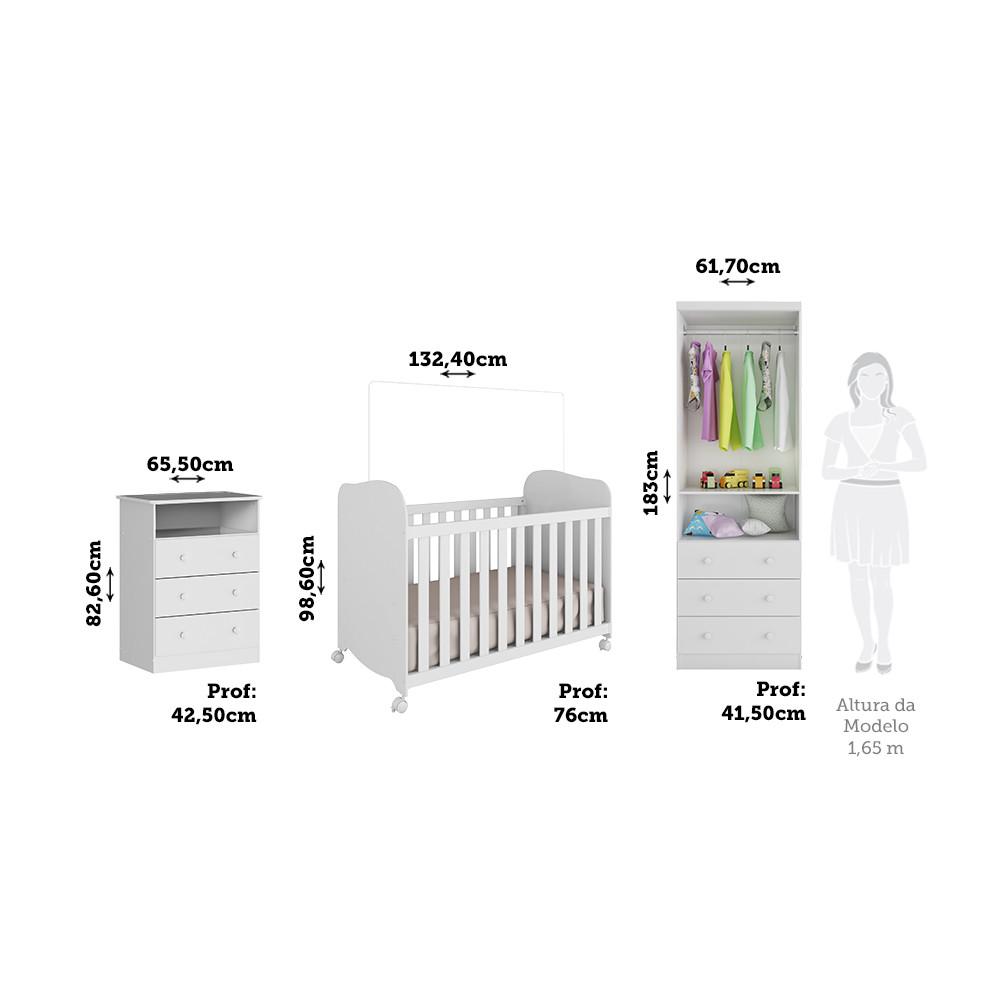 Quarto de Bebê Completo com Berço Americano Uli Guarda Roupa e Cômoda MDF Smim New Móveis Peroba - 3