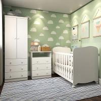 Quarto de Bebê Completo com Berço Americano Uli Guarda Roupa e Cômoda MDF Smim New Móveis Peroba - 1