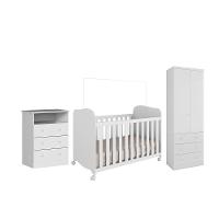 Quarto de Bebê Completo com Berço Americano Uli Guarda Roupa e Cômoda MDF Smim New Móveis Peroba - 2