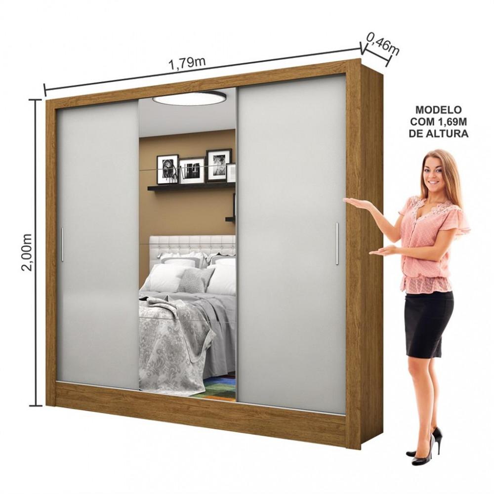 Guarda Roupa Casal com Espelho 3 Portas de Correr Santiago Carioca Móveis - 4